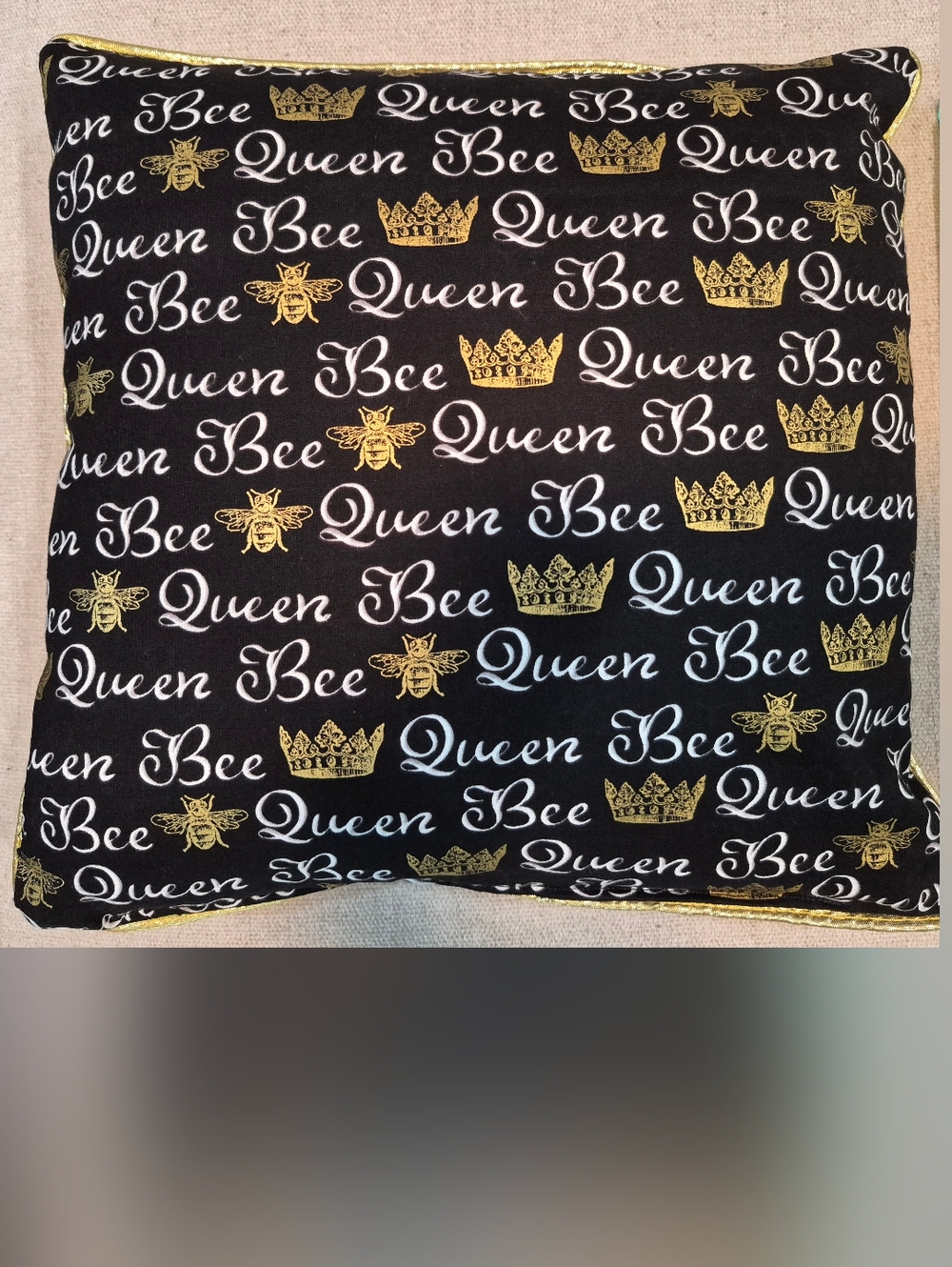 Queen Bee Black Decorative Throw Pillow with Gold Accents